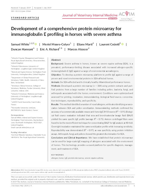 Development of a comprehensive protein microarray for immunoglobulin E profiling in horses with severe asthma Thumbnail