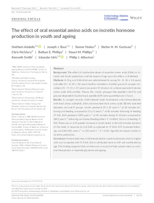 The effect of oral essential amino acids on incretin hormone production in youth and ageing Thumbnail