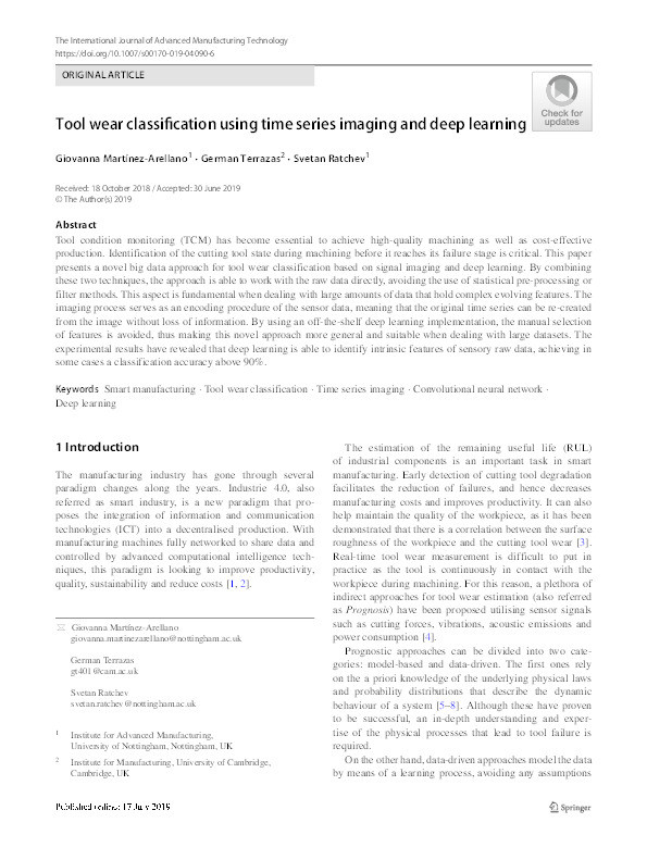 Tool Wear Classification using Time Series Imaging and Deep Learning Thumbnail