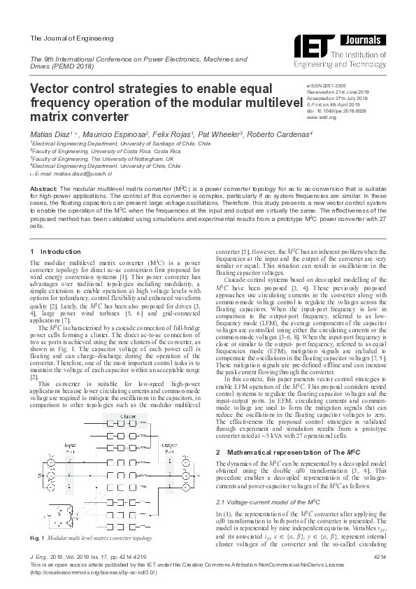 Vector control strategies to enable equal frequency operation of the modular multilevel matrix converter Thumbnail