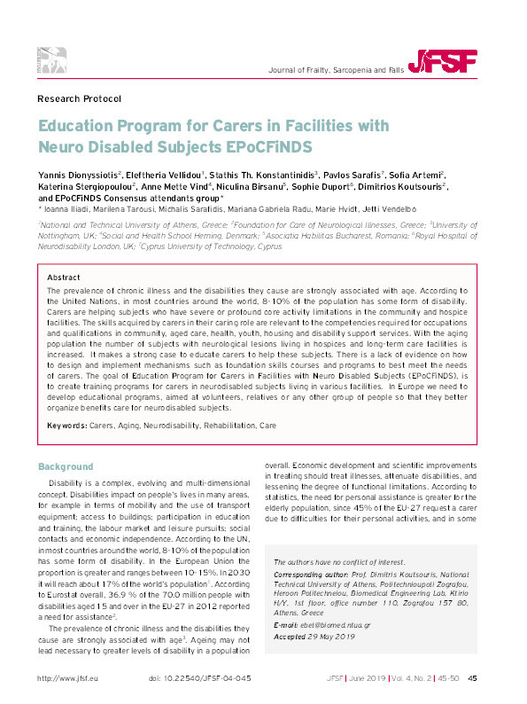 Education Program for Carers in Facilities with Neuro Disabled Subjects EPoCFiNDS Thumbnail
