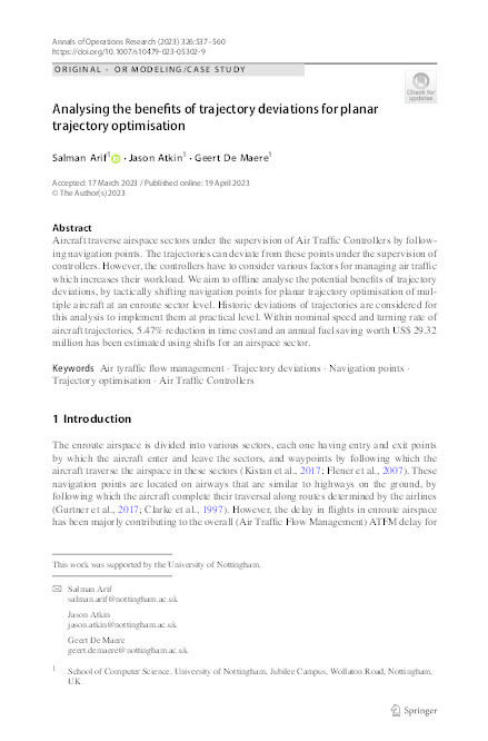 Analysing the benefits of trajectory deviations for planar trajectory optimisation Thumbnail
