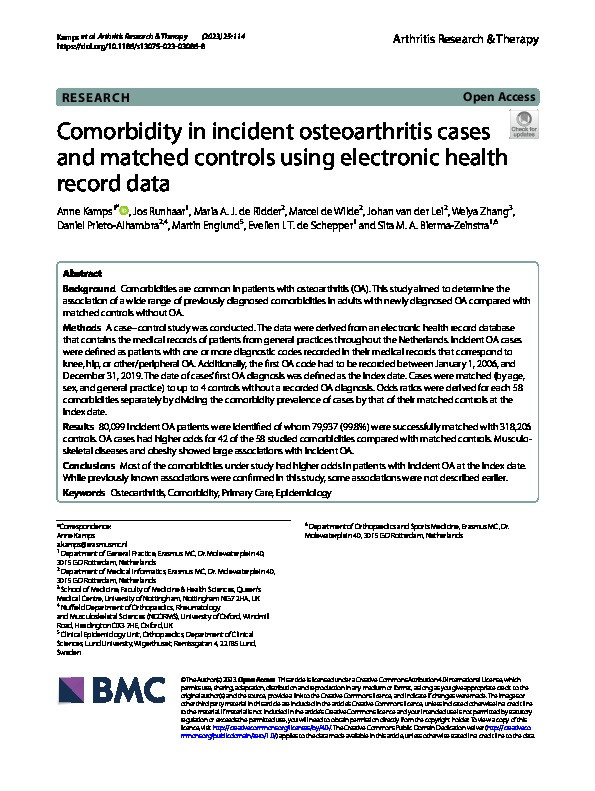 Comorbidity in incident osteoarthritis cases and matched controls using electronic health record data Thumbnail