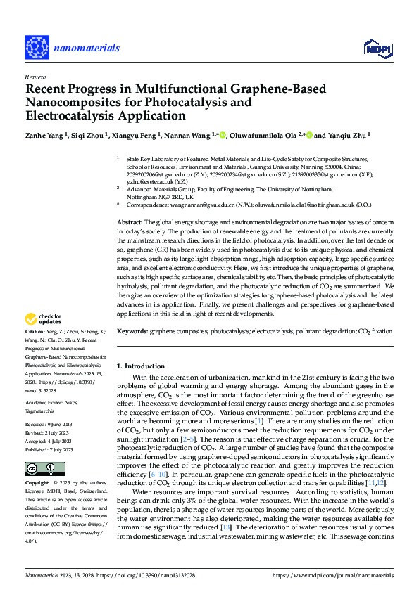 Recent Progress in Multifunctional Graphene-Based Nanocomposites for Photocatalysis and Electrocatalysis Application Thumbnail