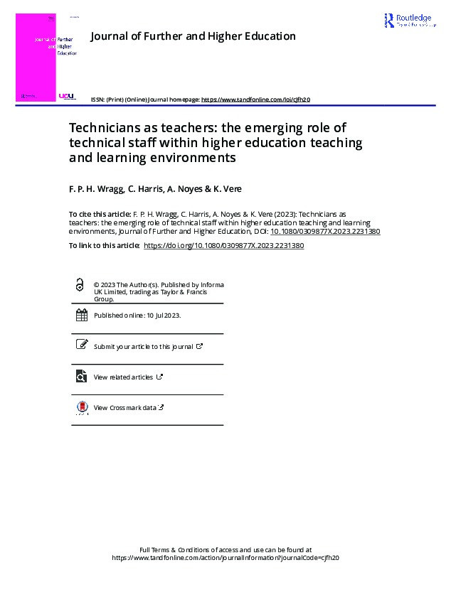 Technicians as teachers: the emerging role of technical staff within higher education teaching and learning environments Thumbnail