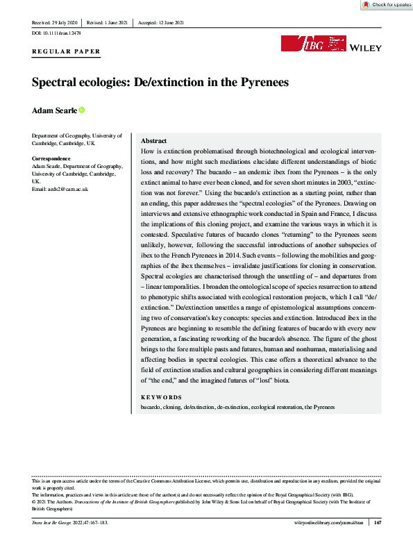 Spectral ecologies: De/extinction in the Pyrenees Thumbnail