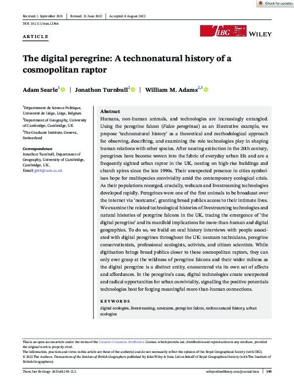 The digital peregrine: A technonatural history of a cosmopolitan raptor Thumbnail