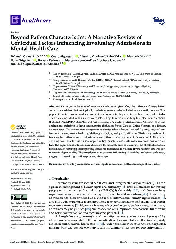 Beyond Patient Characteristics: A Narrative Review of Contextual Factors Influencing Involuntary Admissions in Mental Health Care Thumbnail