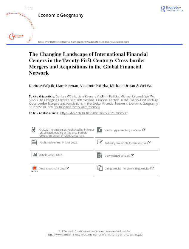 The Changing Landscape of International Financial Centers in the Twenty-First Century: Cross-border Mergers and Acquisitions in the Global Financial Network Thumbnail