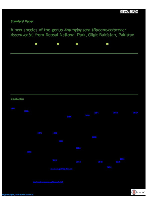 A new species of the genus Anamylopsora (Baeomycetaceae; Ascomycota) from Deosai National Park, Gilgit-Baltistan, Pakistan Thumbnail