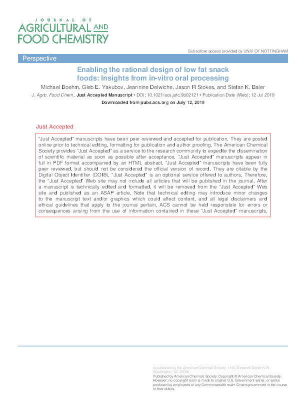 Enabling the Rational Design of Low-Fat Snack Foods: Insights from In Vitro Oral Processing Thumbnail