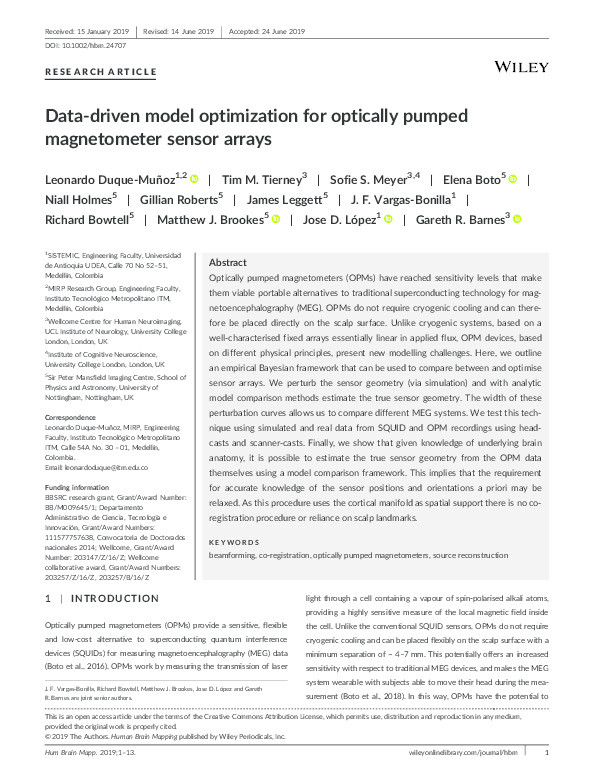 Data‐driven model optimization for optically pumped magnetometer sensor arrays Thumbnail
