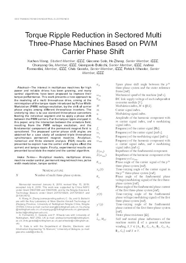 Torque Ripple Reduction in Sectored Multi Three-Phase Machines Based on PWM Carrier Phase Shift Thumbnail