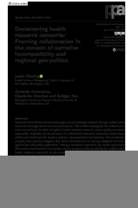 Decentering health research networks: Framing collaboration in the context of narrative incompatibility and regional geo-politics Thumbnail