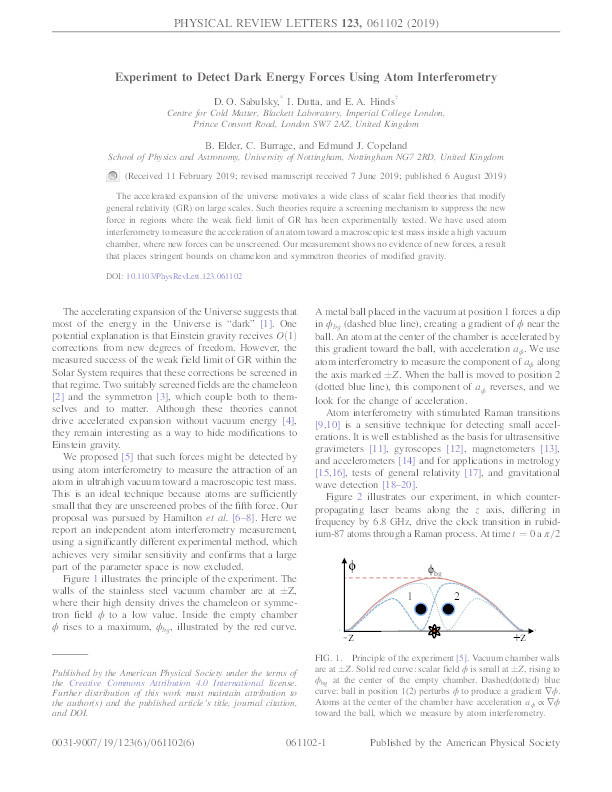 Experiment to Detect Dark Energy Forces Using Atom Interferometry Thumbnail