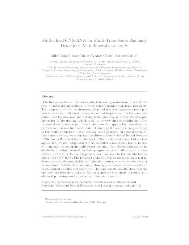 Multi-head CNN–RNN for multi-time series anomaly detection: An industrial case study Thumbnail