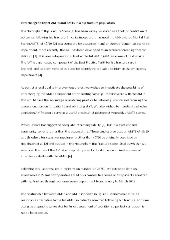 Interchangeability of AMT4 and AMTS in a hip fracture population Thumbnail