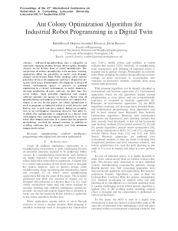 Ant Colony Optimization Algorithm for Industrial Robot Programming in a Digital Twin Thumbnail