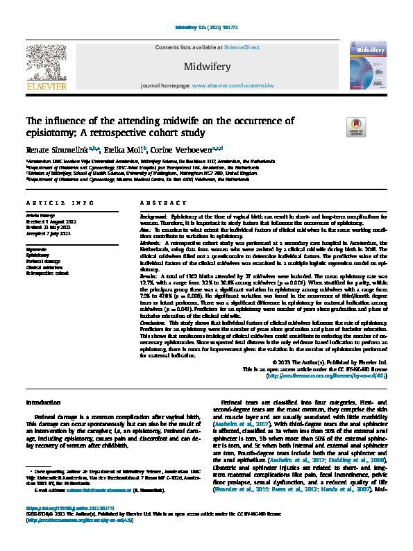 The influence of the attending midwife on the occurrence of episiotomy: A retrospective cohort study Thumbnail