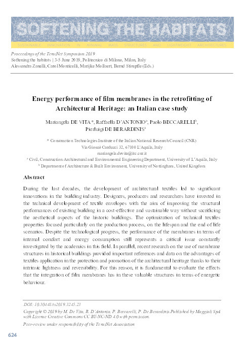 Energy performance of film membranes in the retrofitting of Architectural Heritage: an Italian case study Thumbnail