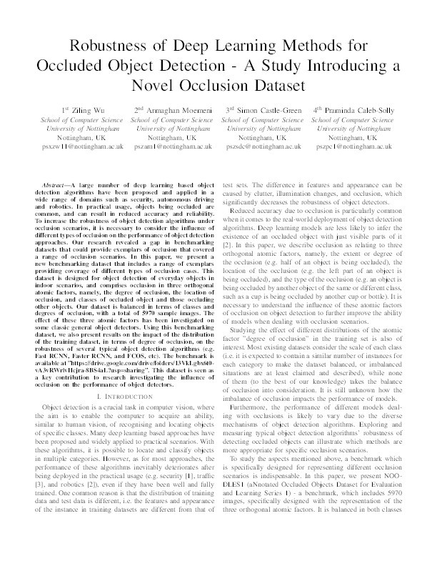 Robustness of Deep Learning Methods for Occluded Object Detection - A Study Introducing a Novel Occlusion Dataset Thumbnail