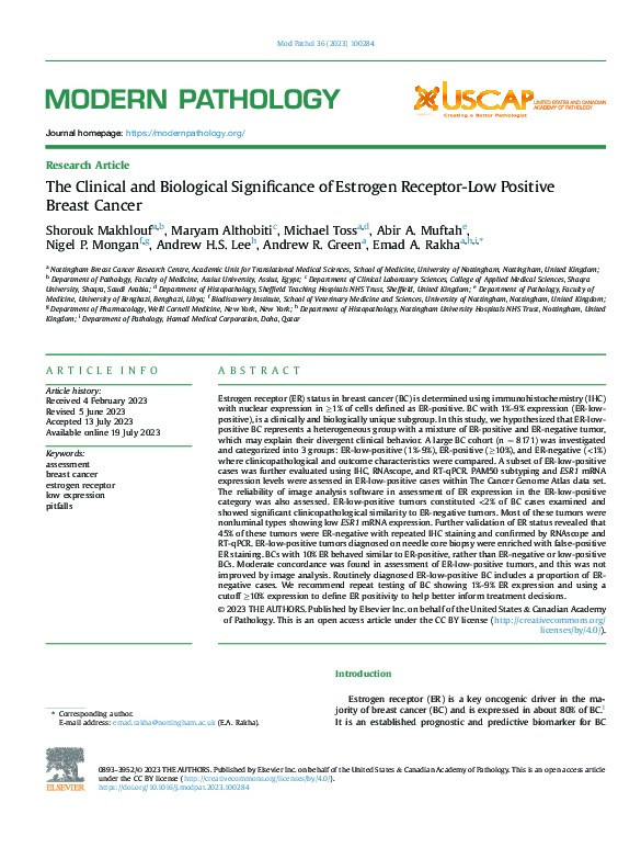The clinical and biological significance of estrogen receptor-low positive breast cancer Thumbnail