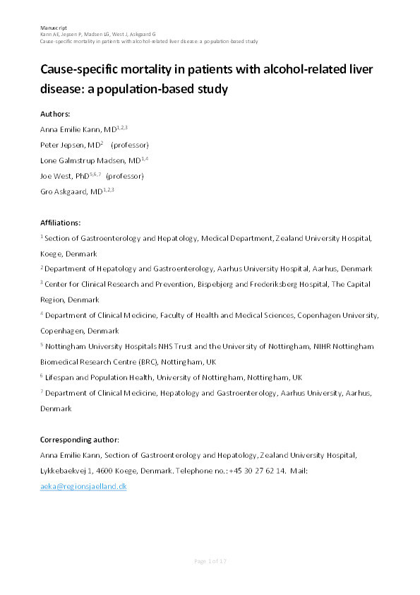 Cause-specific mortality in patients with alcohol-related liver disease in Denmark: a population-based study Thumbnail