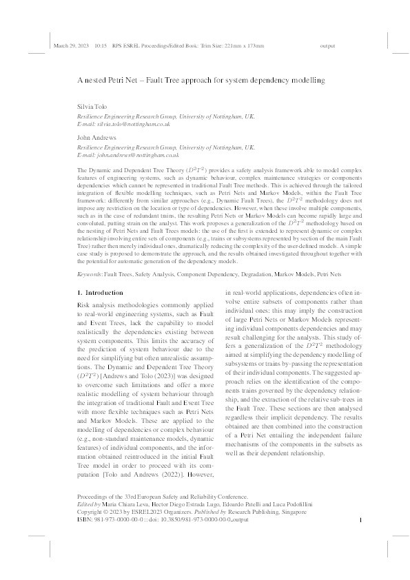 A Nested Petri Net Fault Tree Approach For System Dependency Modelling Thumbnail