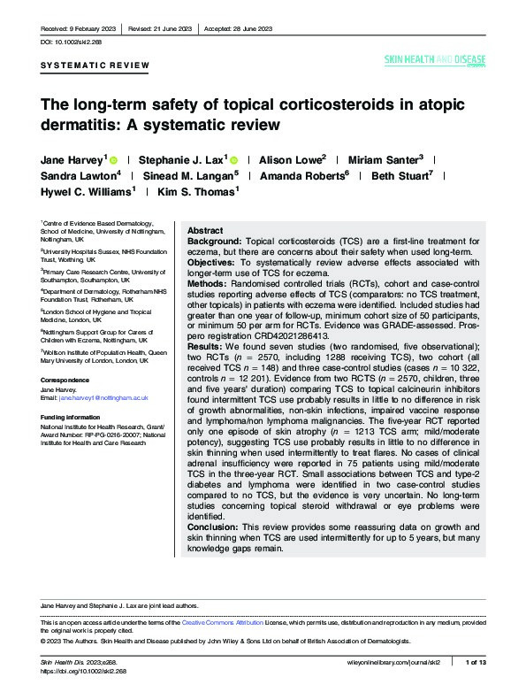 The long-term safety of topical corticosteroids in atopic dermatitis: A systematic review Thumbnail