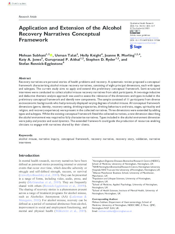 Application and Extension of the Alcohol Recovery Narratives Conceptual Framework Thumbnail