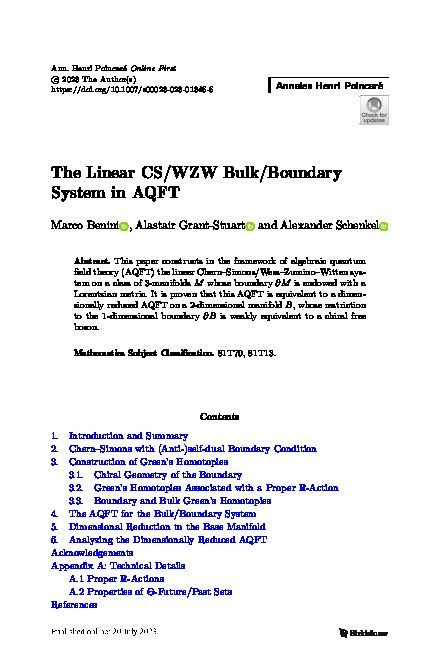 The Linear CS/WZW Bulk/Boundary System in AQFT Thumbnail