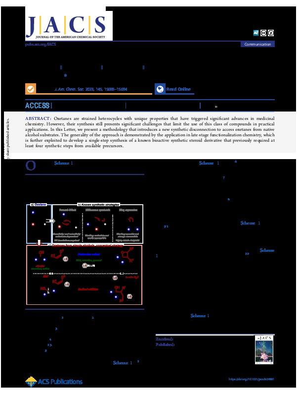 Oxetane Synthesis via Alcohol C–H Functionalization Thumbnail