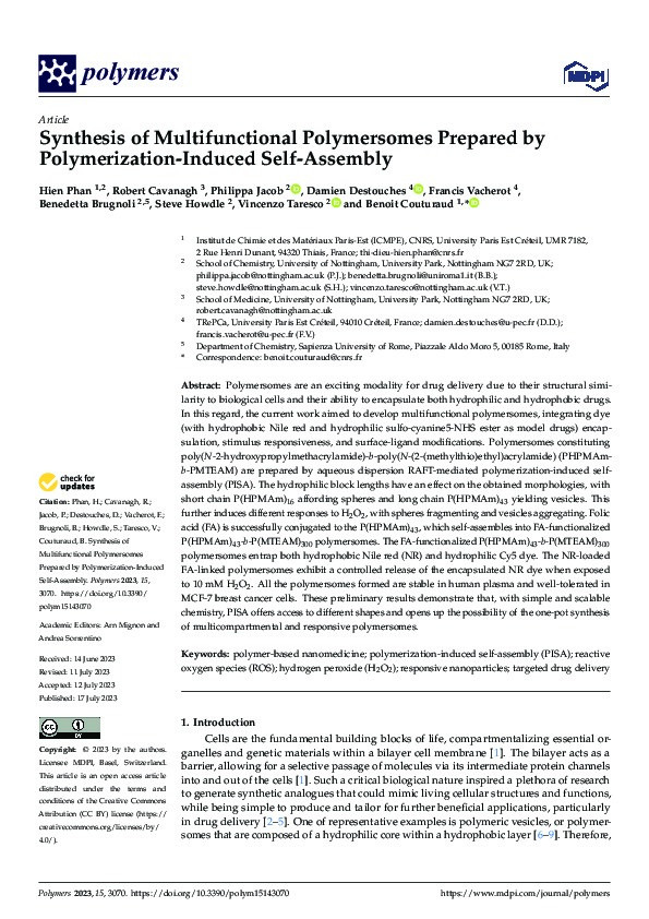 Synthesis of Multifunctional Polymersomes Prepared by Polymerization-Induced Self-Assembly Thumbnail