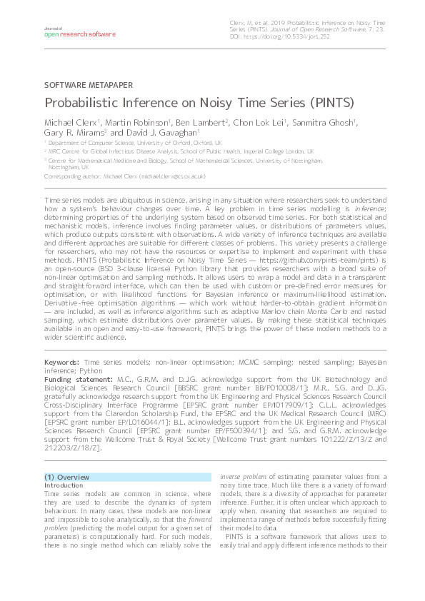 Probabilistic Inference on Noisy Time Series (PINTS) Thumbnail