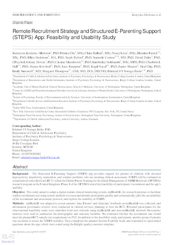 Remote Recruitment Strategy and Structured E-Parenting Support (STEPS) App: Feasibility and Usability Study Thumbnail