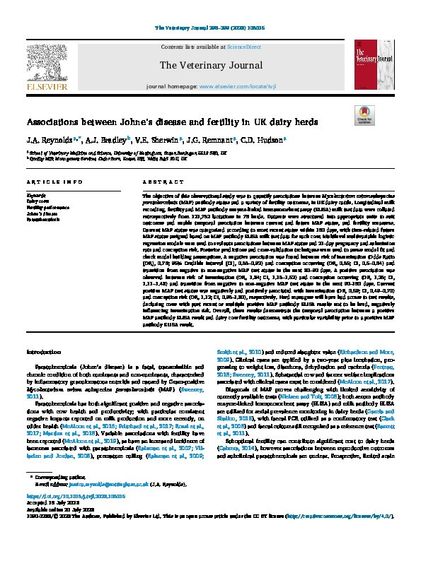 Associations between Johne’s disease and fertility in UK dairy herds Thumbnail