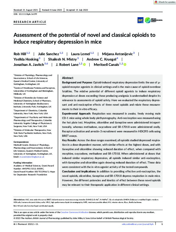 Assessment of the potential of novel and classical opioids to induce respiratory depression in mice Thumbnail