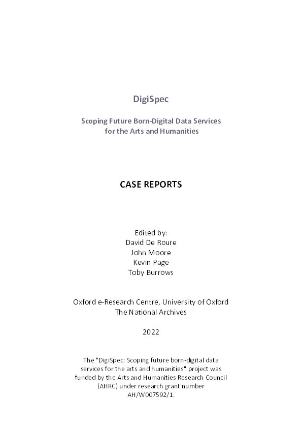 DigiSpec: Scoping Future Born-Digital Data Services for the Arts and Humanities: Case Reports Thumbnail