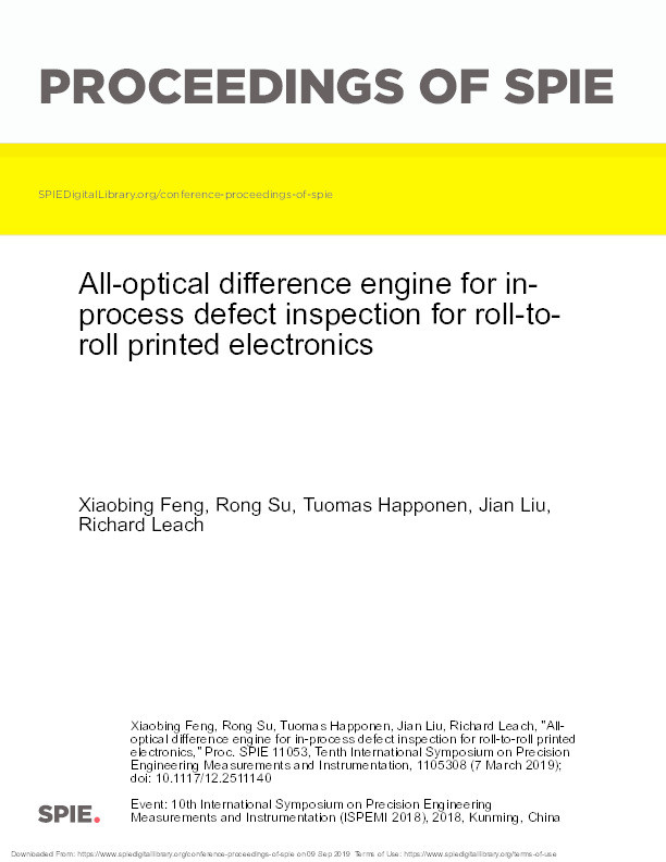 All-optical difference engine for in-process defect inspection for roll-to-roll printed electronics Thumbnail