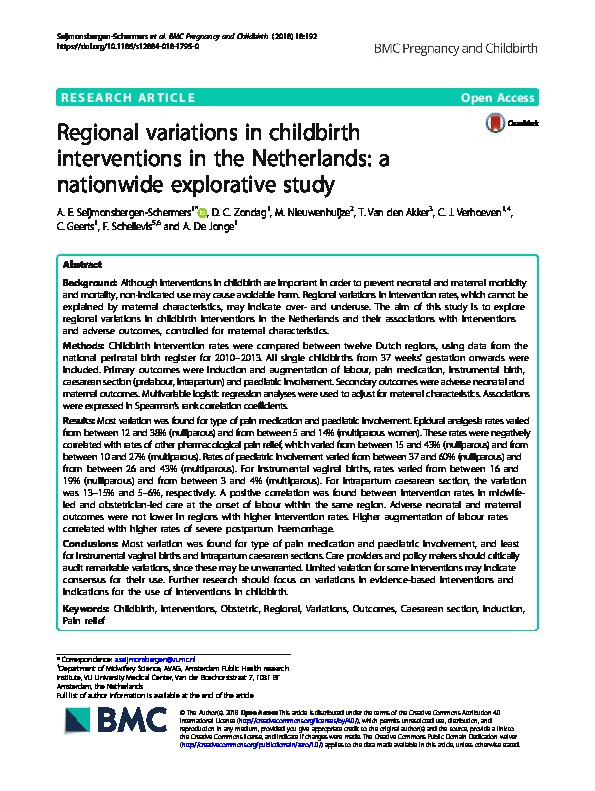 Regional variations in childbirth interventions in the Netherlands: A nationwide explorative study Thumbnail