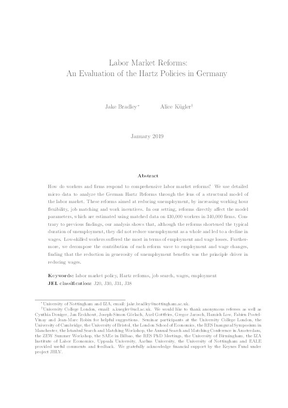 Labor market reforms: An evaluation of the Hartz policies in Germany Thumbnail