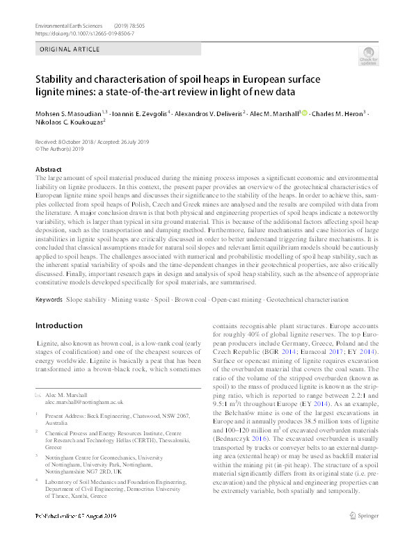 Stability and characterisation of spoil heaps in European surface lignite mines: a state-of-the-art review in light of new data Thumbnail