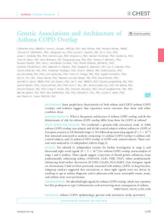 Genetic Associations and Architecture of Asthma-COPD Overlap Thumbnail