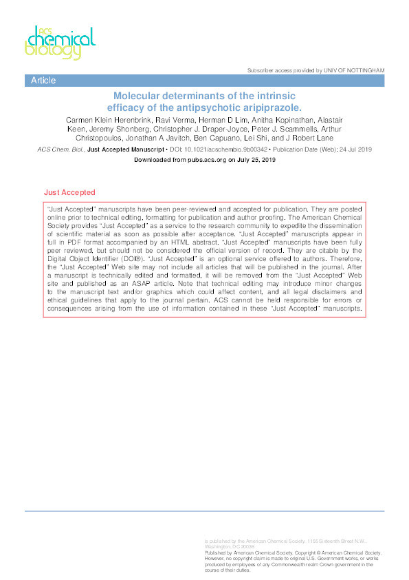 Molecular Determinants of the Intrinsic Efficacy of the Antipsychotic Aripiprazole Thumbnail