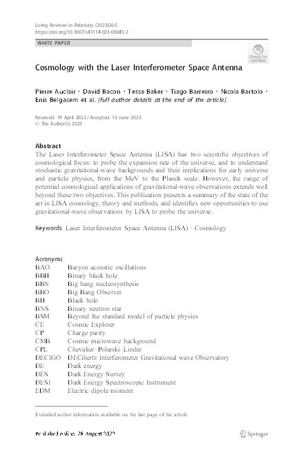 Cosmology with the Laser Interferometer Space Antenna Thumbnail