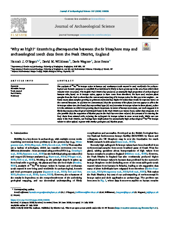 ‘Why so high?’ Examining discrepancies between the Sr biosphere map and archaeological tooth data from the Peak District, England Thumbnail