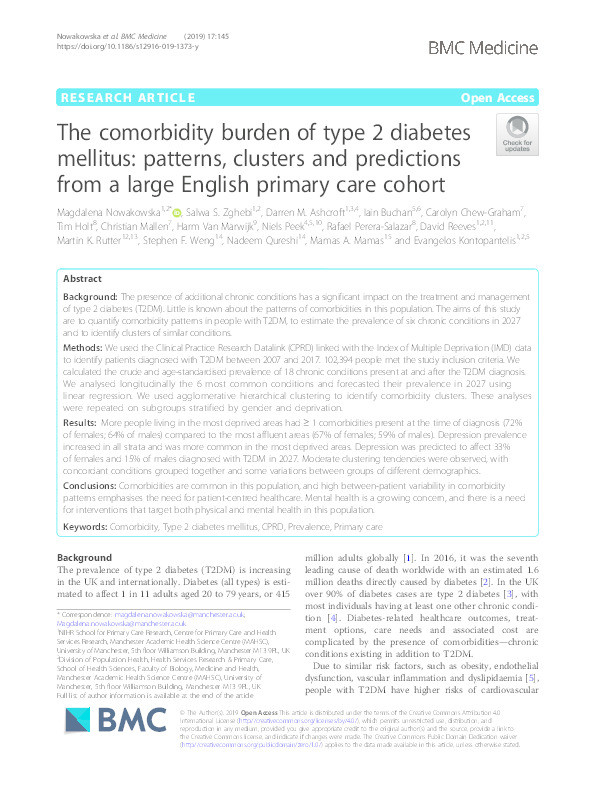 The comorbidity burden of type 2 diabetes mellitus: patterns, clusters and predictions from a large English primary care cohort Thumbnail