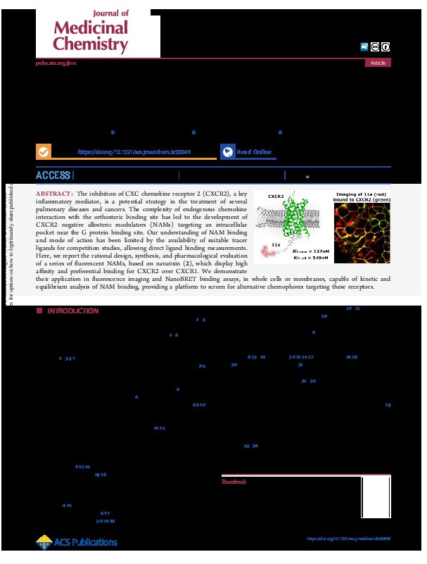 Design, Synthesis, and Application of Fluorescent Ligands Targeting the Intracellular Allosteric Binding Site of the CXC Chemokine Receptor 2 Thumbnail