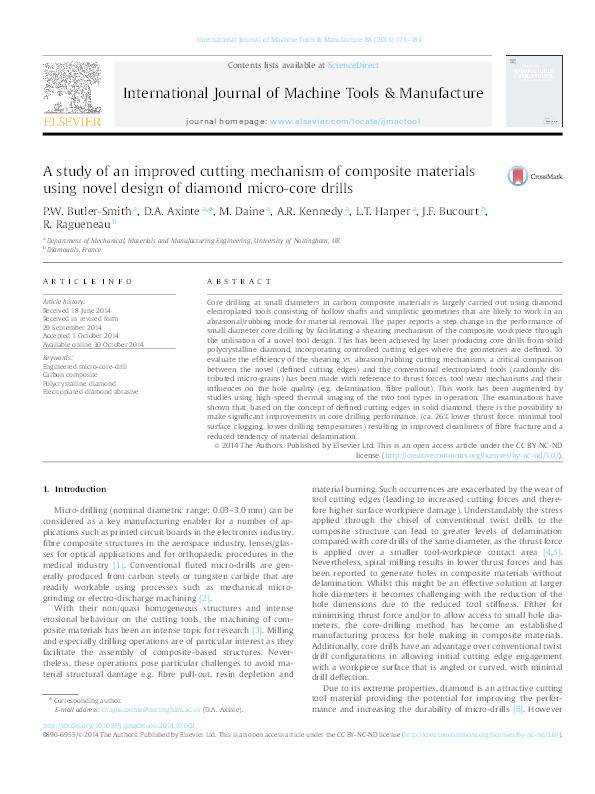 A study of an improved cutting mechanism of composite materials using novel design of diamond micro-core drills Thumbnail