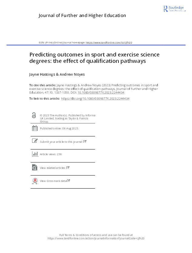 Predicting outcomes in sport and exercise science degrees: the effect of qualification pathways Thumbnail